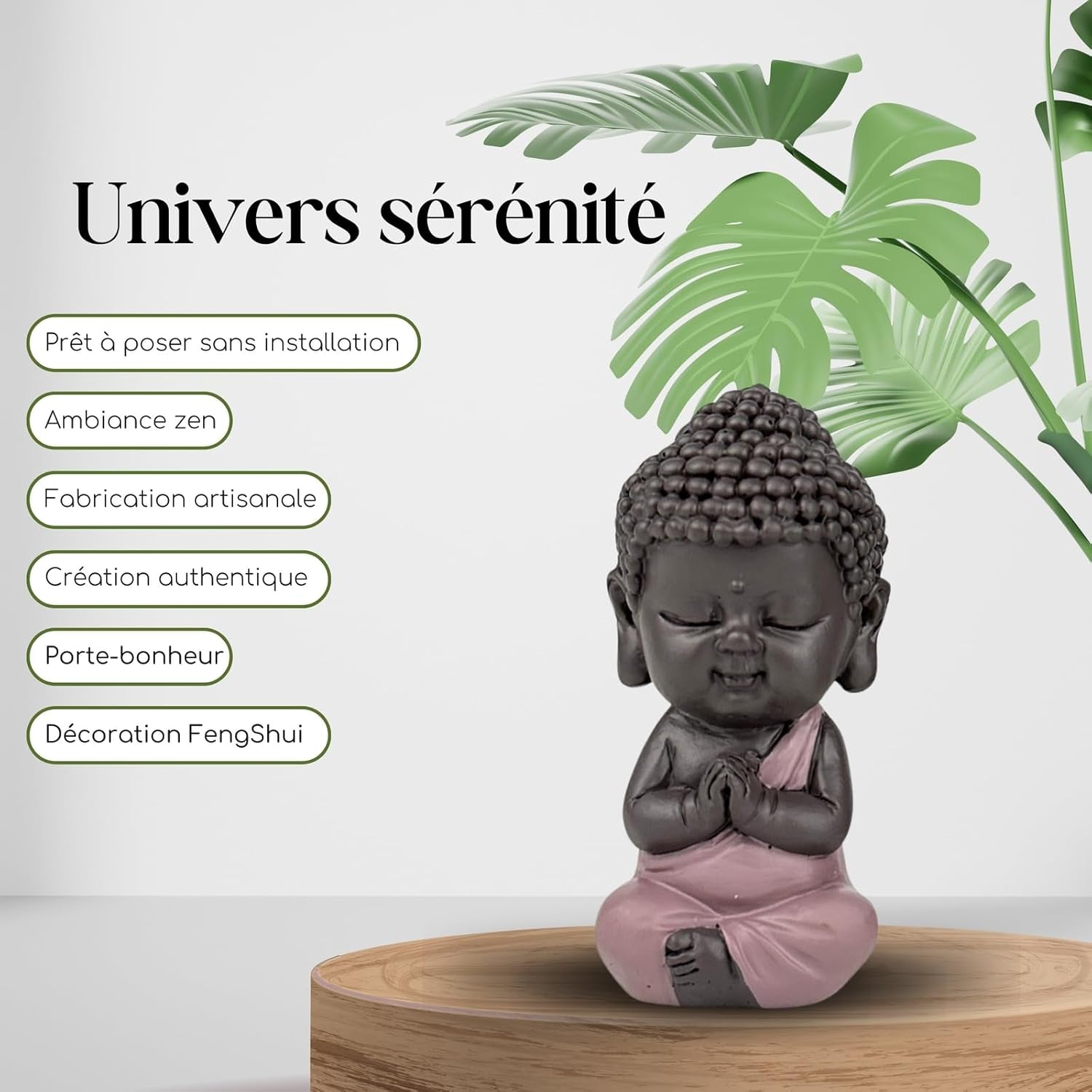 Figura Buda Bebé Toga Rosa - Figura inspiradora y alegre - Talismán positivo Concentración - Idea de regalo dulce y espiritual - Al. 7 cm - Estatuillas y esculturas Zen'Light Naty Shop