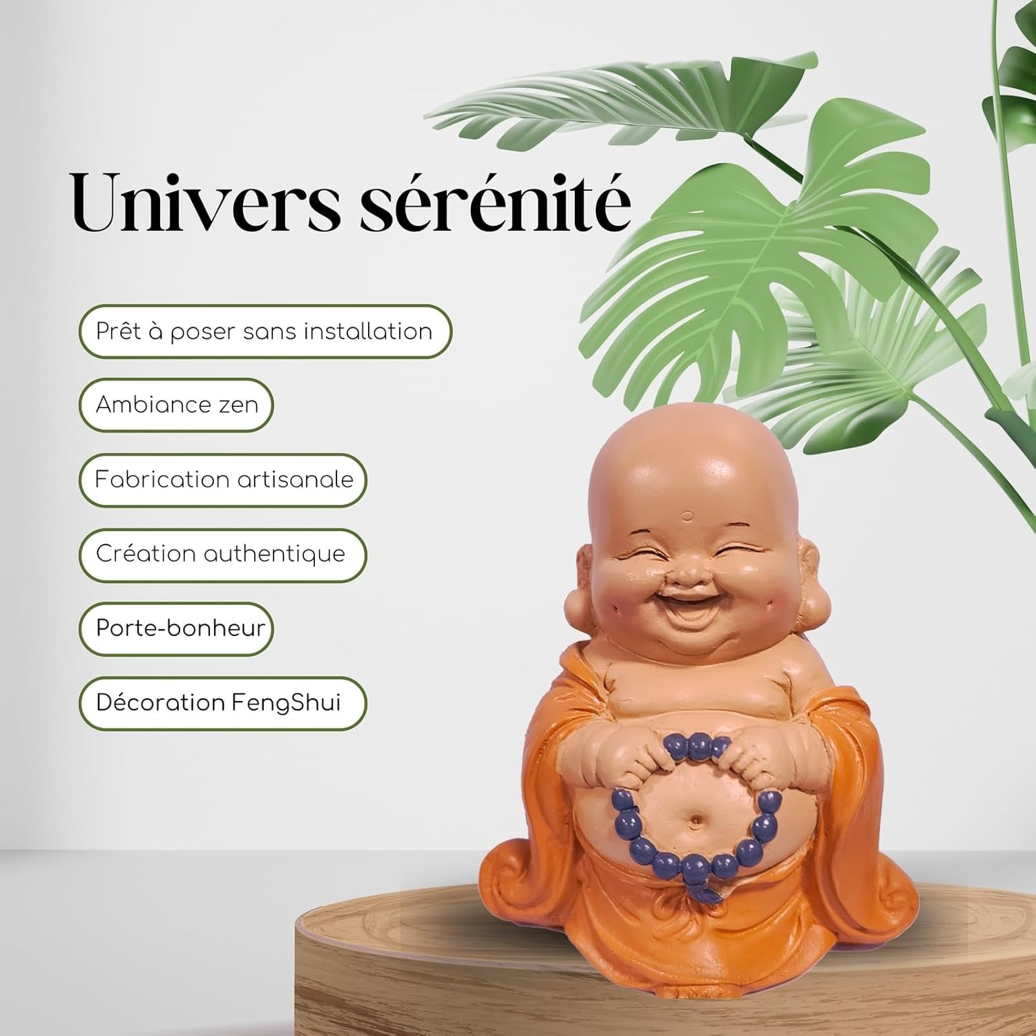 Estatua de Buda sonriente con rosario - Figura inspiradora y alegre - Talismán de la suerte lleno de positividad - Idea de regalo dulce y espiritual - -Al 10 cm - Estatuas y esculturas Zen'Light Naty Shop