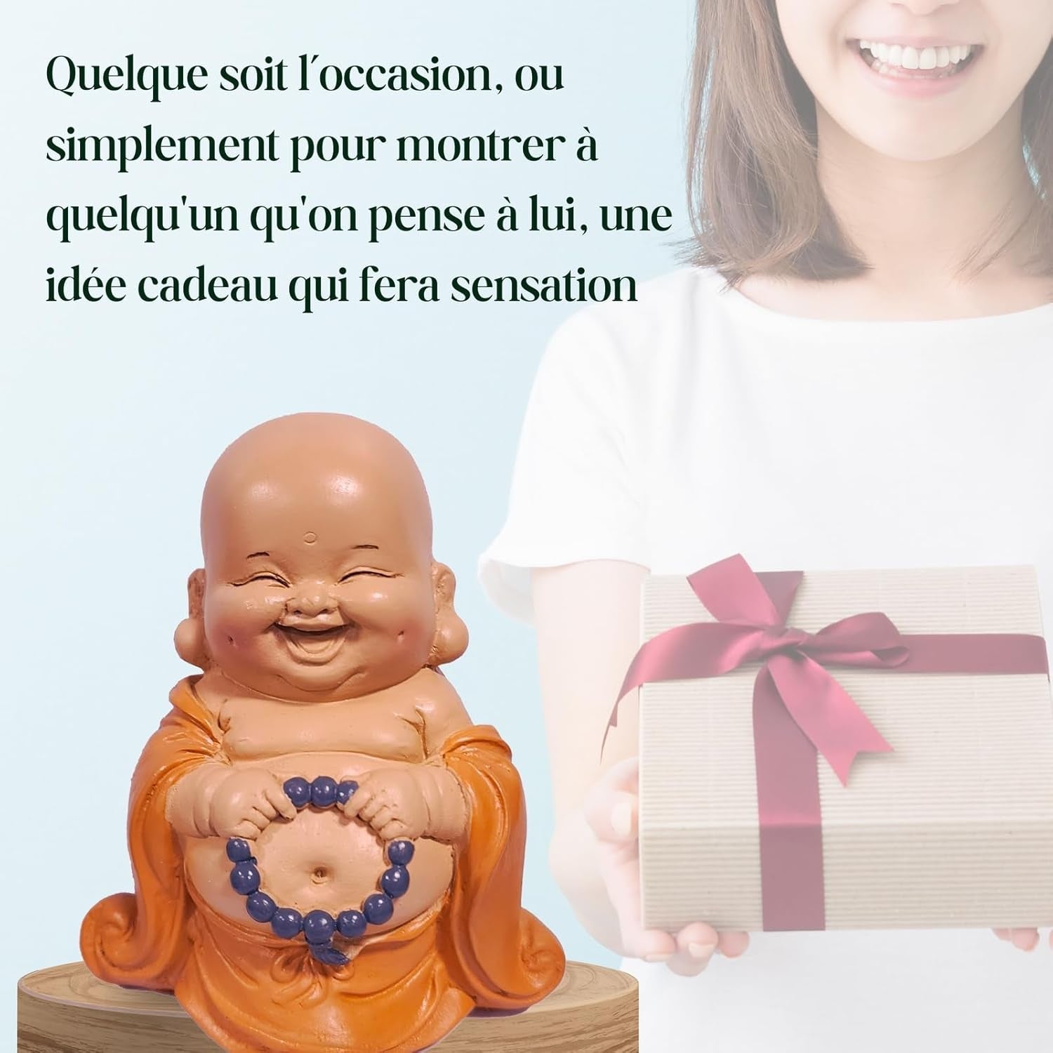 Estatua de Buda sonriente con rosario - Figura inspiradora y alegre - Talismán de la suerte lleno de positividad - Idea de regalo dulce y espiritual - -Al 10 cm - Estatuas y esculturas Zen'Light Naty Shop