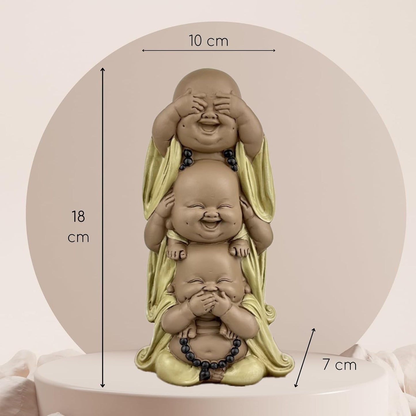 Estatua 3 Budas sonrientes - No ver nada - No oír nada - No decir nada - Bebé Buda Conjunto simbólico - Estado de ánimo tranquilo y alegre - Decoración Zen -Al. 18 cm - Estatuillas y esculturas Zen'Light Naty Shop