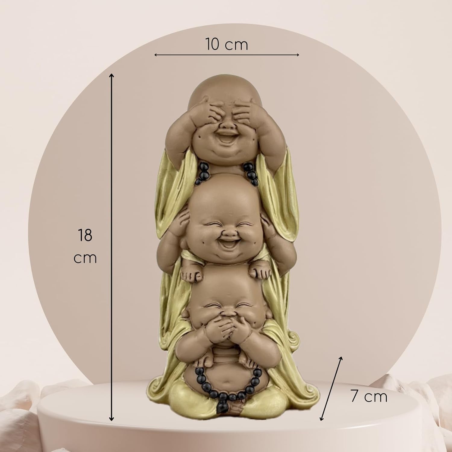 Estatua 3 Budas sonrientes - No ver nada - No oír nada - No decir nada - Bebé Buda Conjunto simbólico - Estado de ánimo tranquilo y alegre - Decoración Zen -Al. 18 cm - Estatuillas y esculturas Zen'Light Naty Shop