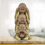 Estatua 3 Budas sonrientes - No ver nada - No oír nada - No decir nada - Bebé Buda Conjunto simbólico - Estado de ánimo tranquilo y alegre - Decoración Zen -Al. 18 cm - Estatuillas y esculturas Zen'Light Naty Shop
