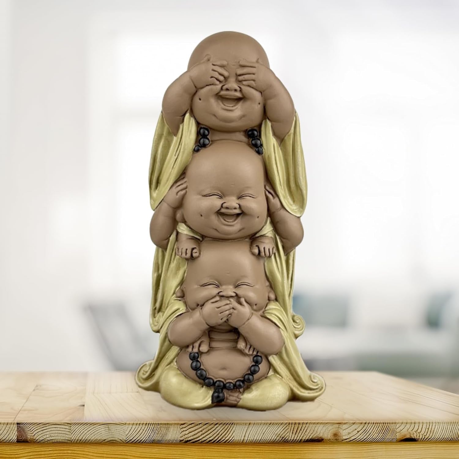 Estatua 3 Budas sonrientes - No ver nada - No oír nada - No decir nada - Bebé Buda Conjunto simbólico - Estado de ánimo tranquilo y alegre - Decoración Zen -Al. 18 cm - Estatuillas y esculturas Zen'Light Naty Shop