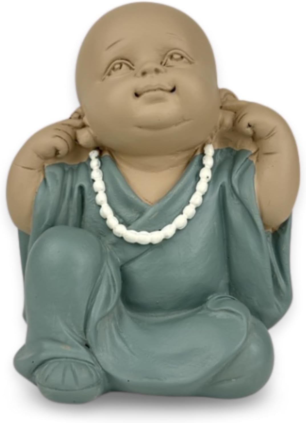 Estatua 3 Budas riendo - No ver nada - No oír nada - No decir nada - Bebé Buda Conjunto simbólico - Estado de ánimo tranquilo y alegre - Decoración Zen -Al. 18 cm - Estatuillas y esculturas Zen'Light Naty Shop Verde Beige Al. 10,5