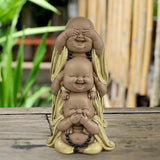 Estatua 3 Budas sonrientes - No ver nada - No oír nada - No decir nada - Bebé Buda Conjunto simbólico - Estado de ánimo tranquilo y alegre - Decoración Zen -Al. 18 cm - Estatuillas y esculturas Zen'Light Naty Shop