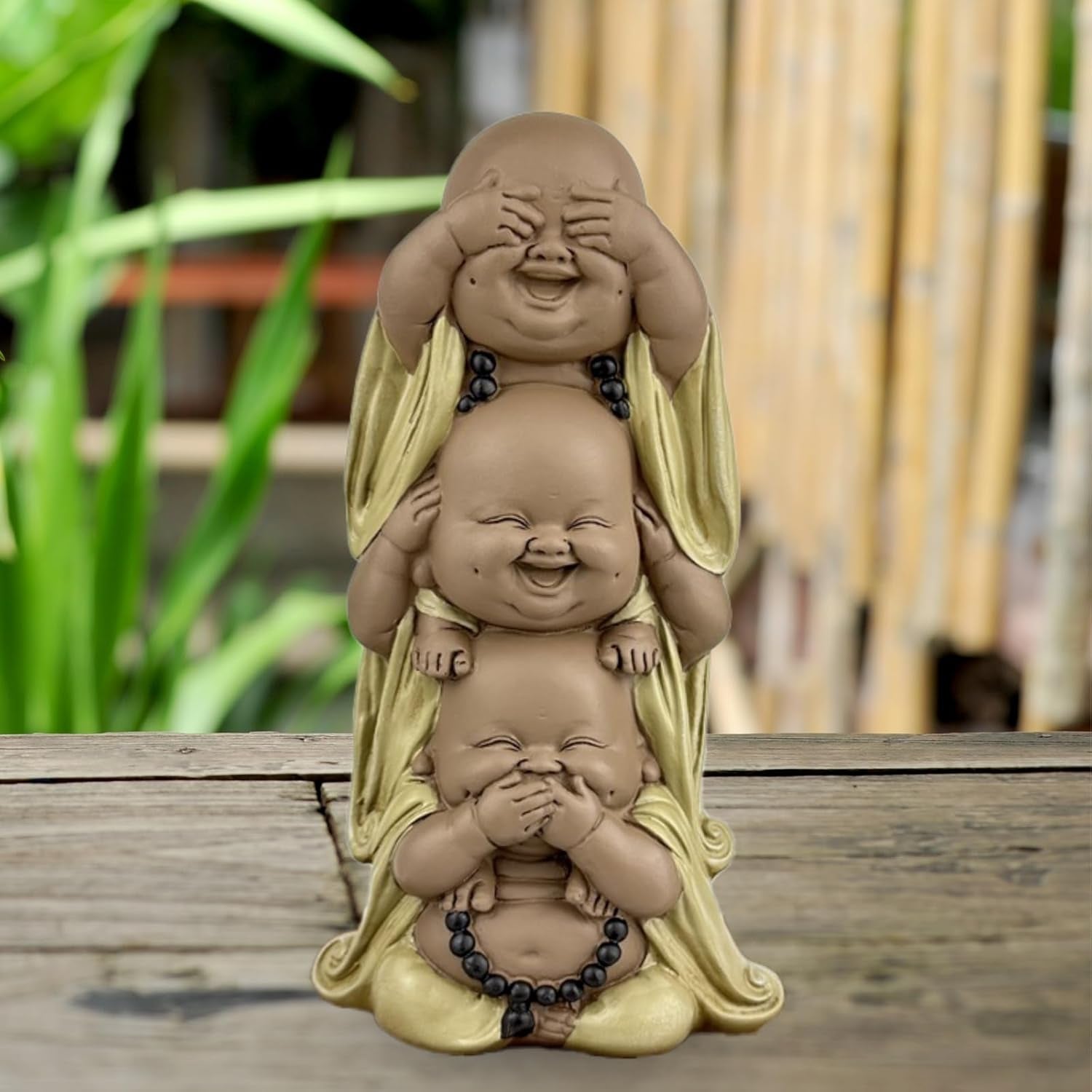 Estatua 3 Budas sonrientes - No ver nada - No oír nada - No decir nada - Bebé Buda Conjunto simbólico - Estado de ánimo tranquilo y alegre - Decoración Zen -Al. 18 cm - Estatuillas y esculturas Zen'Light Naty Shop
