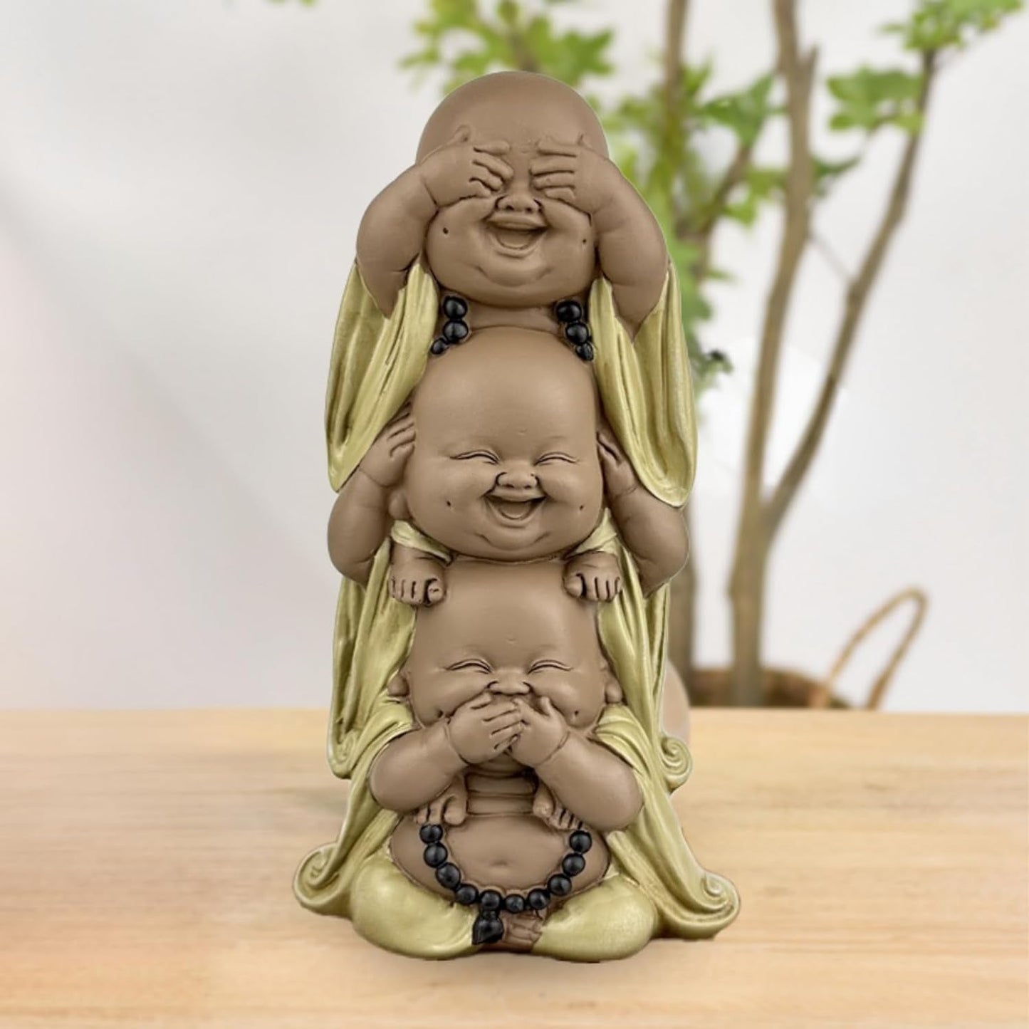 Estatua 3 Budas sonrientes - No ver nada - No oír nada - No decir nada - Bebé Buda Conjunto simbólico - Estado de ánimo tranquilo y alegre - Decoración Zen -Al. 18 cm - Estatuillas y esculturas Zen'Light Naty Shop