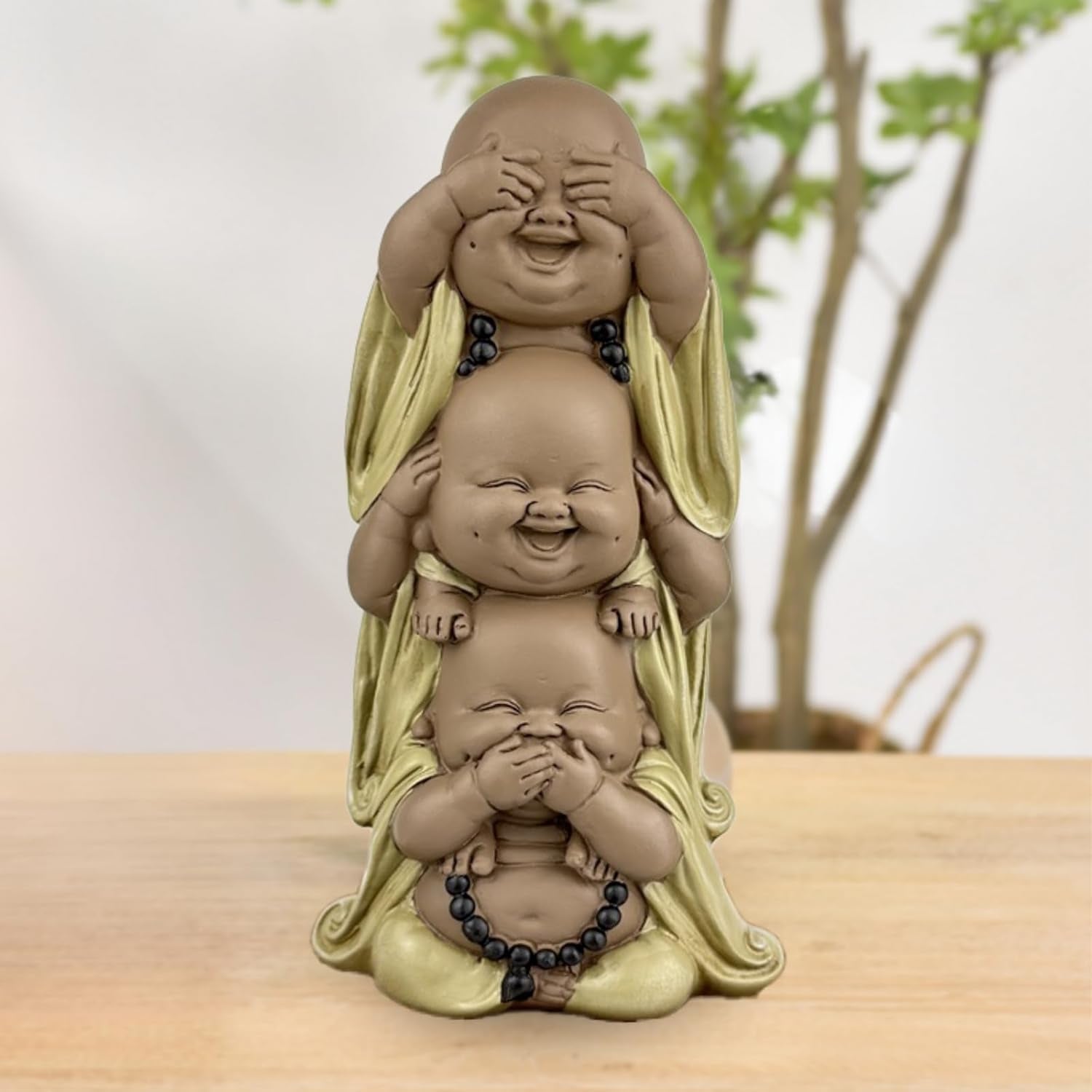 Estatua 3 Budas sonrientes - No ver nada - No oír nada - No decir nada - Bebé Buda Conjunto simbólico - Estado de ánimo tranquilo y alegre - Decoración Zen -Al. 18 cm - Estatuillas y esculturas Zen'Light Naty Shop