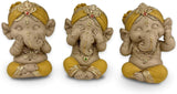 Estatua 3 Budas sonrientes - No ver nada - No oír nada - No decir nada - Bebé Buda Conjunto simbólico - Estado de ánimo tranquilo y alegre - Decoración zen - Alt. 18 cm - Estatuillas y esculturas Zen'Light Naty Shop Amarillo dorado Alt. 9