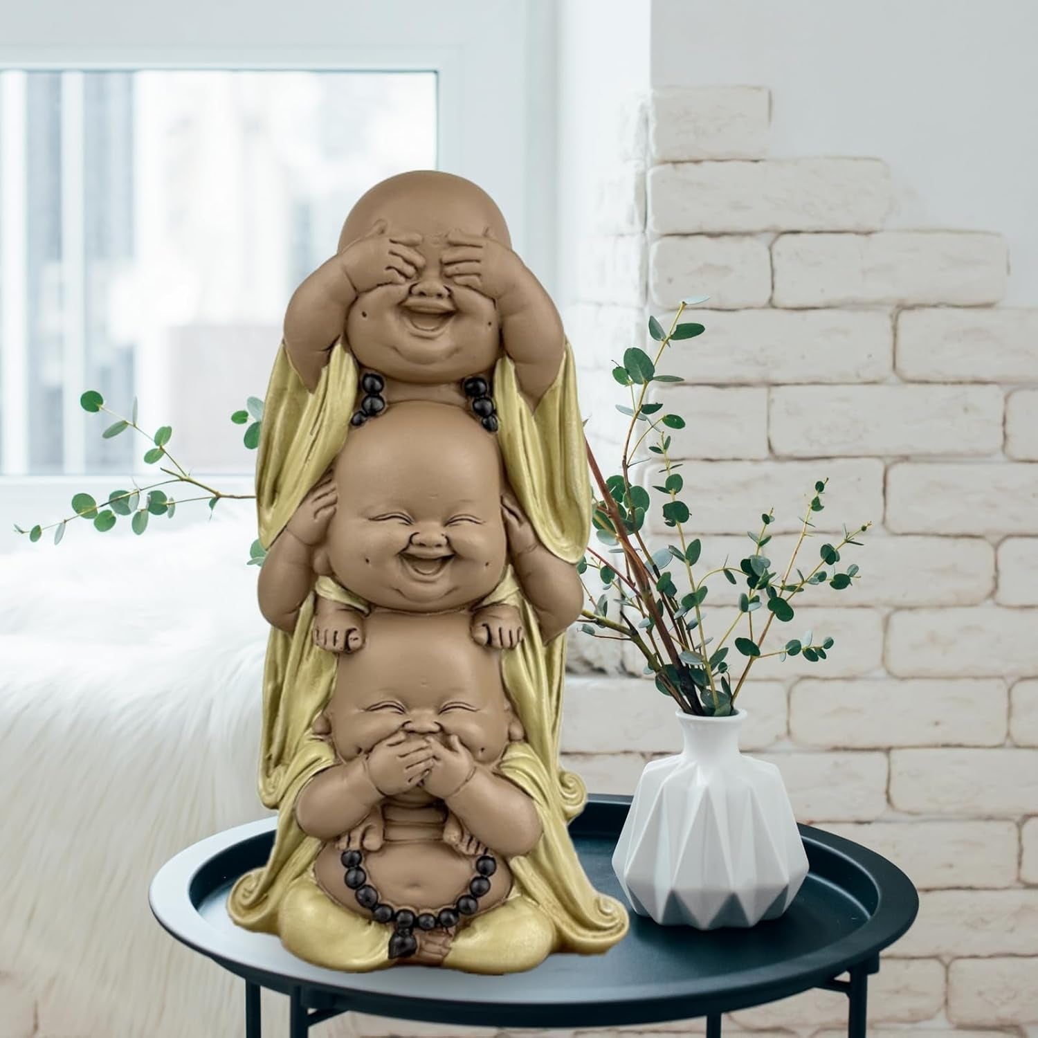Estatua 3 Budas sonrientes - No ver nada - No oír nada - No decir nada - Bebé Buda Conjunto simbólico - Estado de ánimo tranquilo y alegre - Decoración Zen -Al. 18 cm - Estatuillas y esculturas Zen'Light Naty Shop