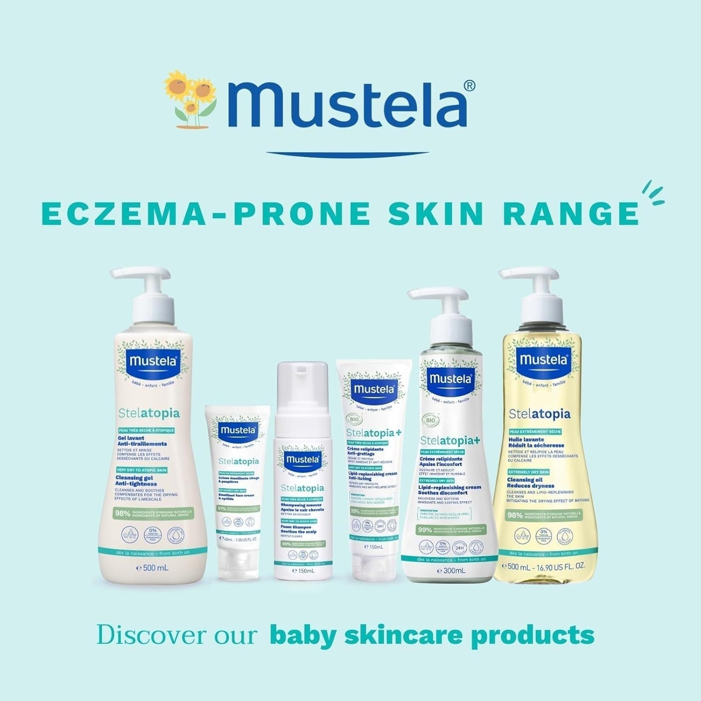 Stelatopia Champú Mousse para cuero cabelludo con sequedad extrema o dermatitis atópica, cabello, bebés, niños, toda la familia - reduce las rojeces y el picor (150ml) Infantil - Baño y Cuidado Naty Shop