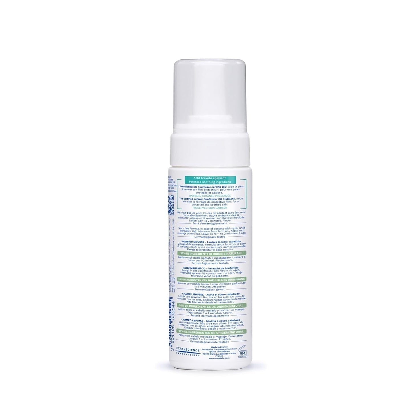 Stelatopia Champú Mousse para cuero cabelludo con sequedad extrema o dermatitis atópica, cabello, bebés, niños, toda la familia - reduce las rojeces y el picor (150ml) Infantil - Baño y Cuidado Naty Shop