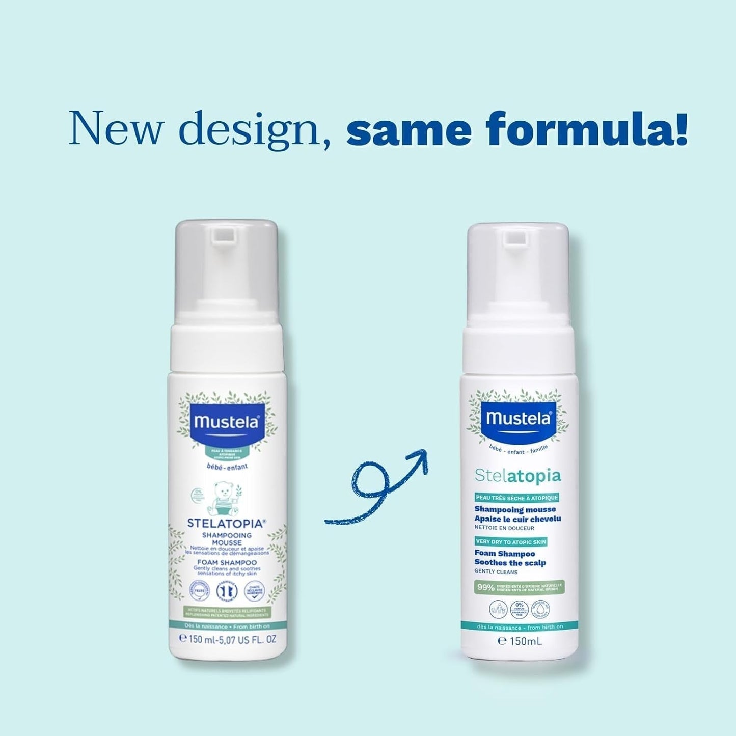 Stelatopia Champú Mousse para cuero cabelludo con sequedad extrema o dermatitis atópica, cabello, bebés, niños, toda la familia - reduce las rojeces y el picor (150ml) Infantil - Baño y Cuidado Naty Shop