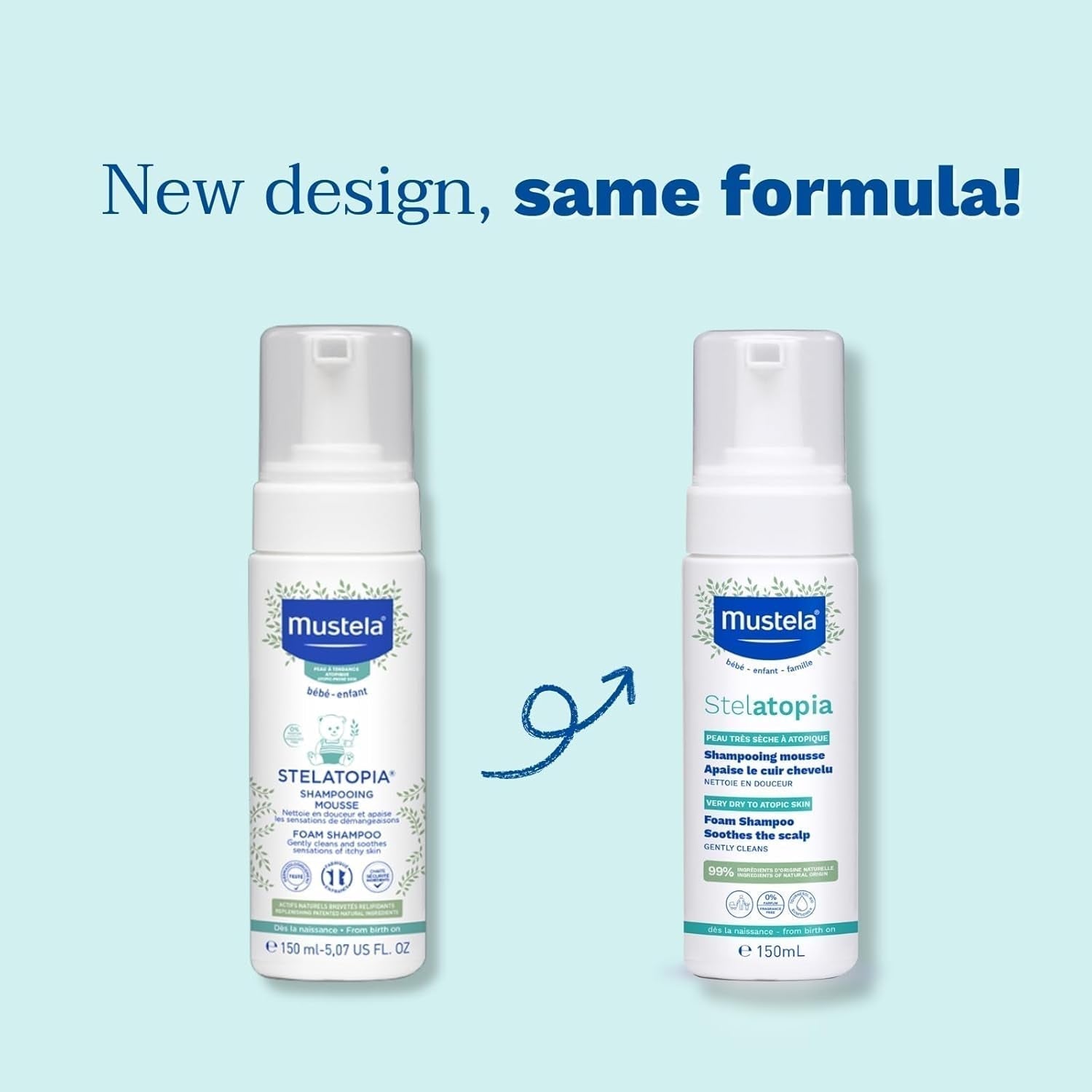 Stelatopia Champú Mousse para cuero cabelludo con sequedad extrema o dermatitis atópica, cabello, bebés, niños, toda la familia - reduce las rojeces y el picor (150ml) Infantil - Baño y Cuidado Naty Shop