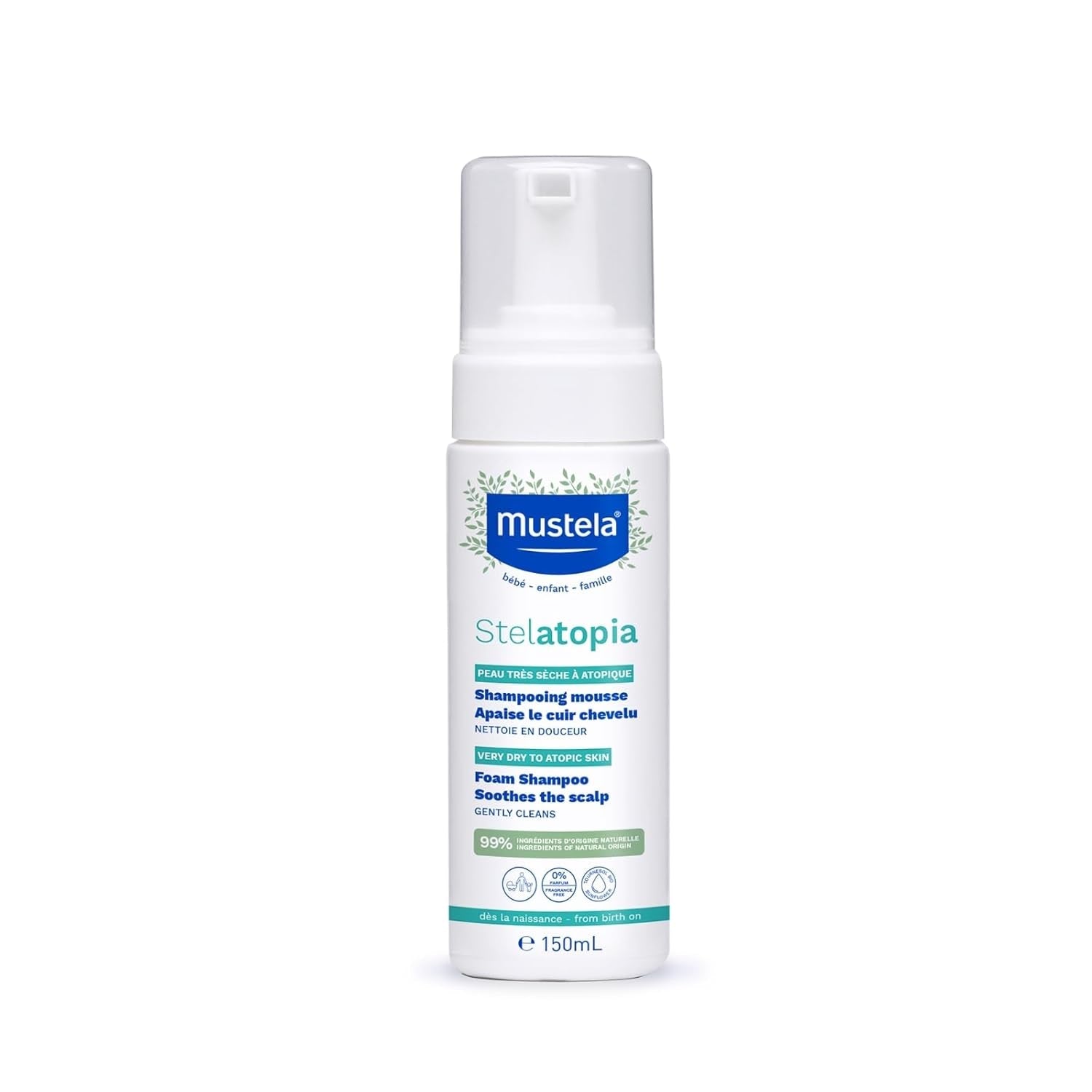 Stelatopia Champú Mousse para cuero cabelludo con sequedad extrema o dermatitis atópica, cabello, bebés, niños, toda la familia - reduce rojeces y picores (150ml) Infantil - Baño y Cuidado Naty Shop 150 Ml (1 pack)