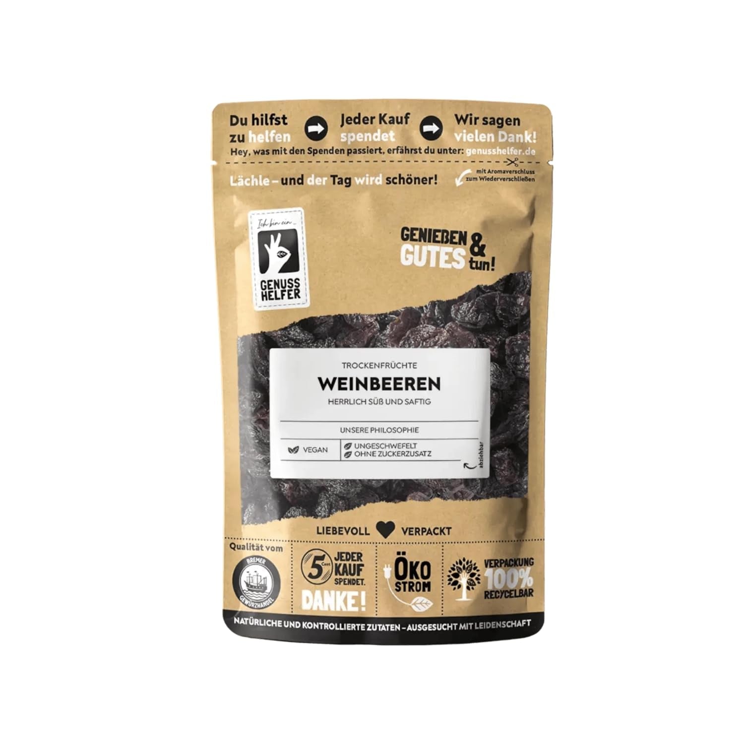 Uvas Bremer Gewürzhandel, secas, sin azufre y sin azúcares añadidos, 1kg Productos deshidratados Naty Shop 500 G