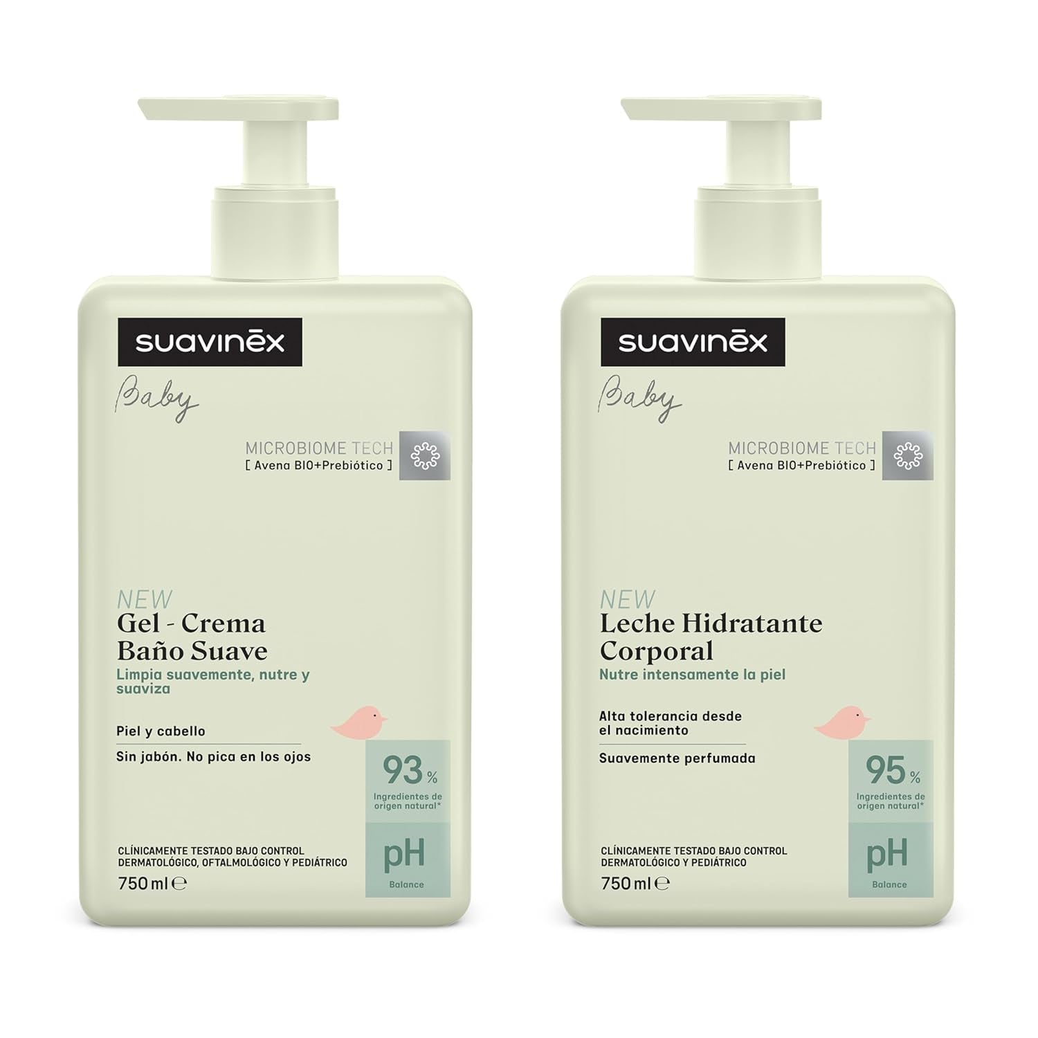 Suavinex, Syndet champú bebé para piel y cabello, sin jabón, 750ml + loción corporal hidratante, 750ml, apto para pieles sensibles y recién nacidos, con un 90%-93% de ingredientes naturales. Niños - Baño y Cuidado de la Piel Naty Shop Título predeterminado