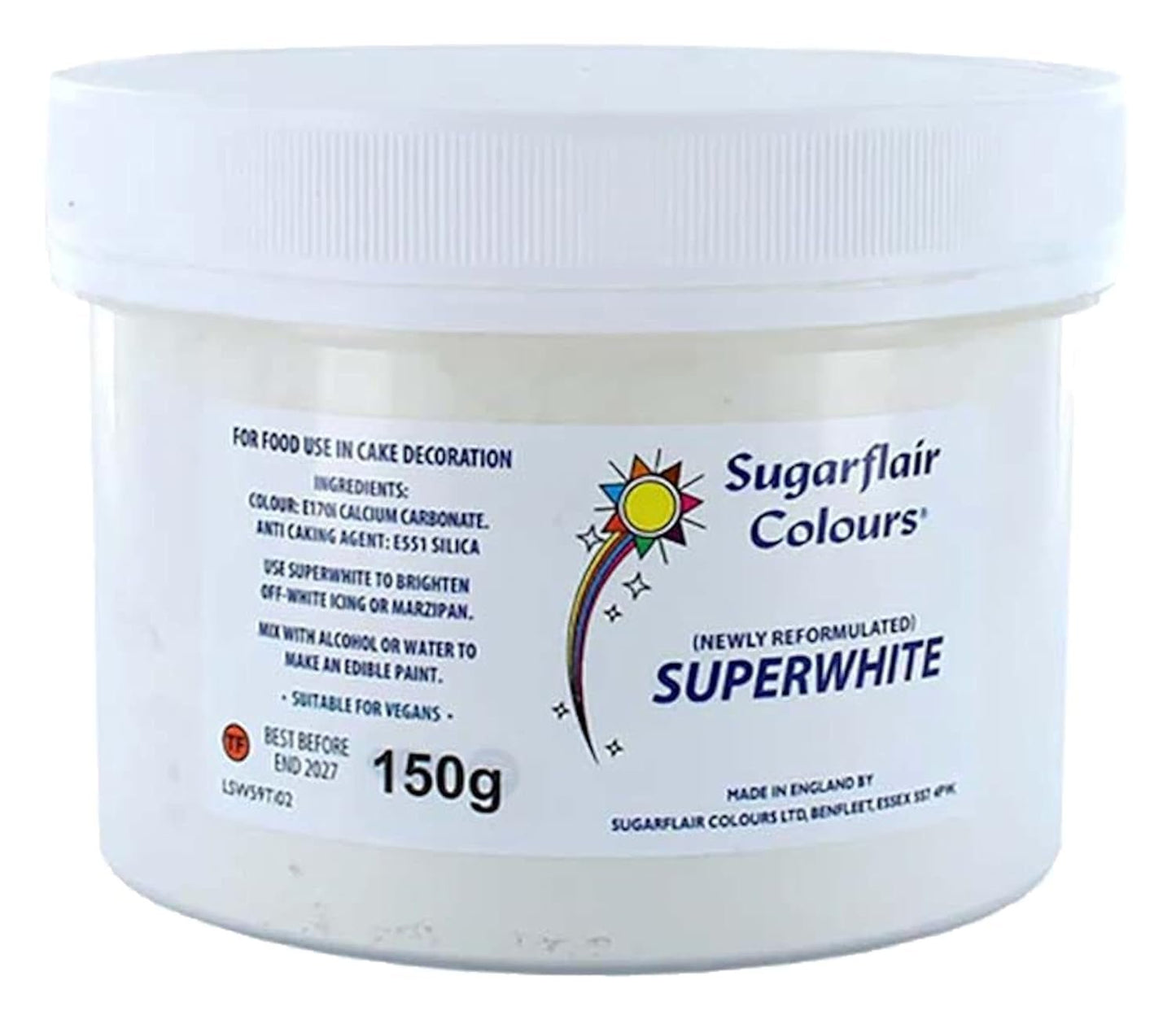 Blanqueador de glaseado superblanco Sugarflair, blanqueador de glaseado real, colorante alimentario comestible más blanco - 150 g Naty Shop Sugarpaste Título predeterminado