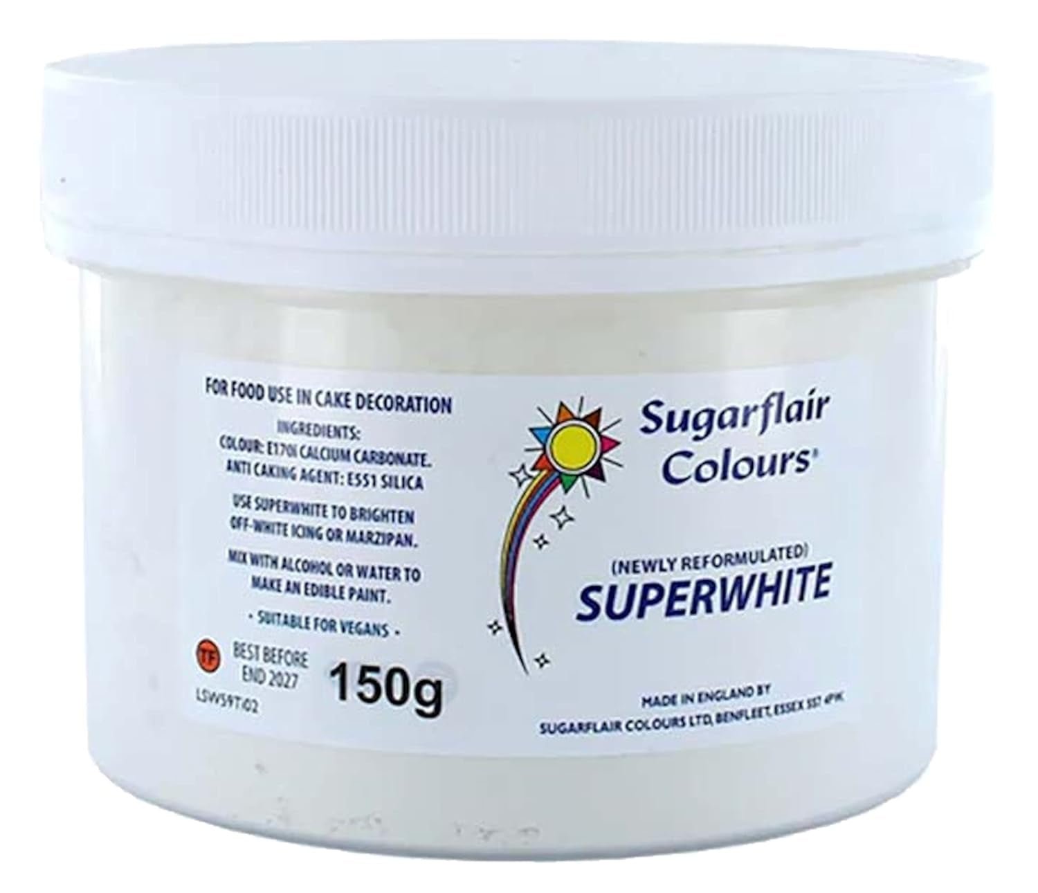 Blanqueador de glaseado superblanco Sugarflair, blanqueador de glaseado real, colorante alimentario comestible más blanco - 150 g Naty Shop Sugarpaste Título predeterminado