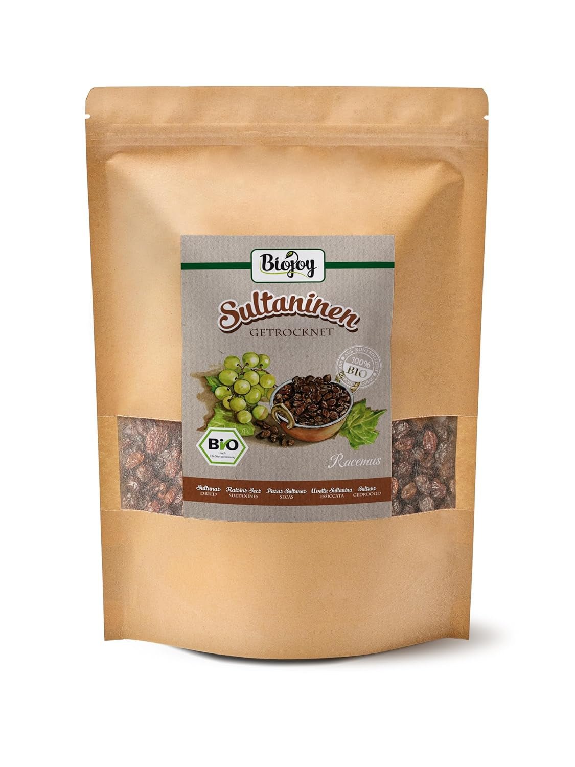 Biojoy pasas ecológicas (500 g), secas y sin azufre Naty Shop productos deshidratados 1 kg (1 paquete)