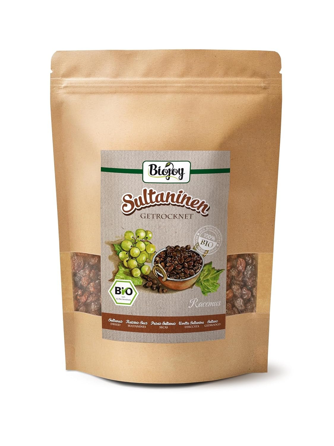 Biojoy pasas pasas ecológicas (500 g), secas y sin azufre Naty Shop productos deshidratados 500 G