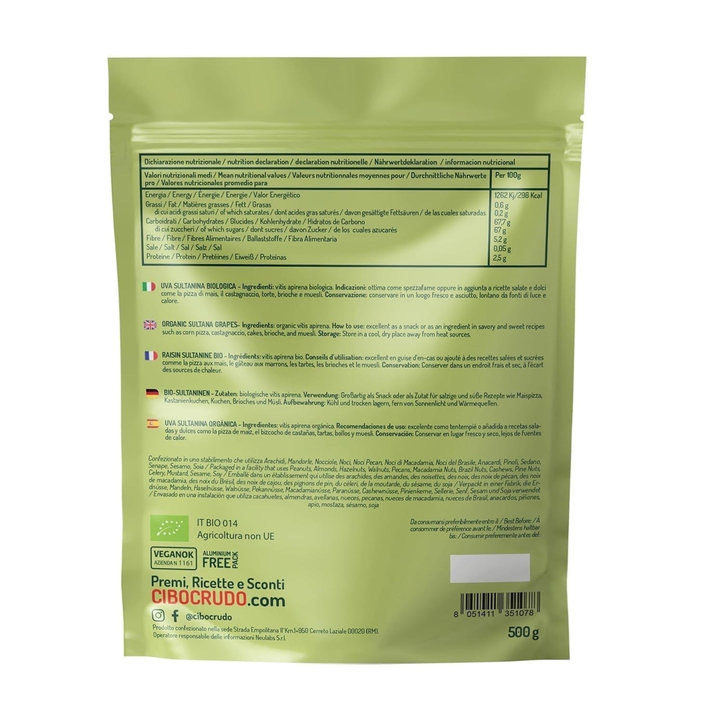 Pasas sulfurosas orgánicas - 500g. Deshidratados y crudos. Pasas deshidratadas sin azúcar añadido para consumo como snacks o postres. Naty Shop productos deshidratados