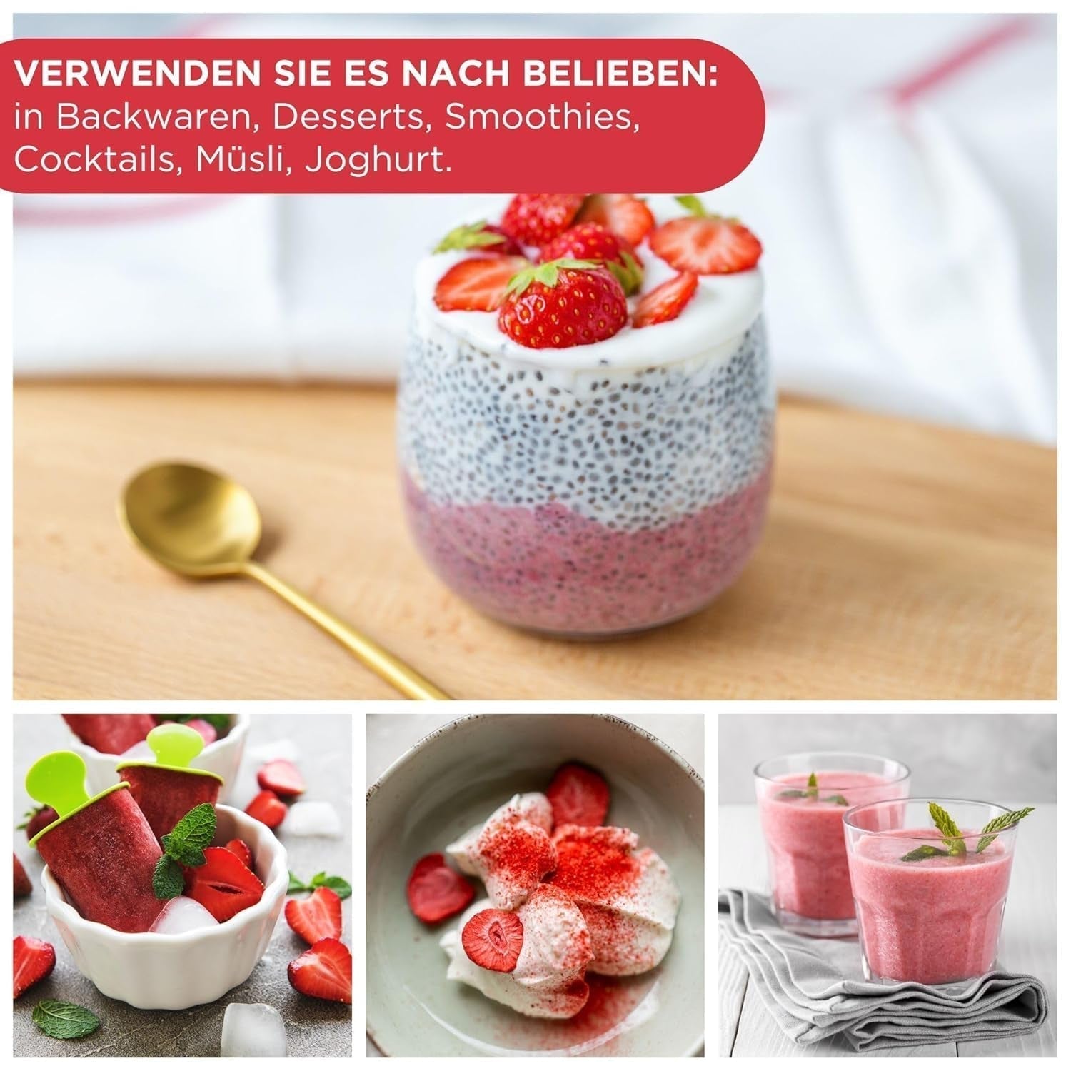Fresas liofilizadas de verano - pack de 5 - sin azúcar, 100% naturales, deliciosos snacks crujientes para niños y mayores, ideal para cereales y luncheras (55g) Productos deshidratados Naty Shop