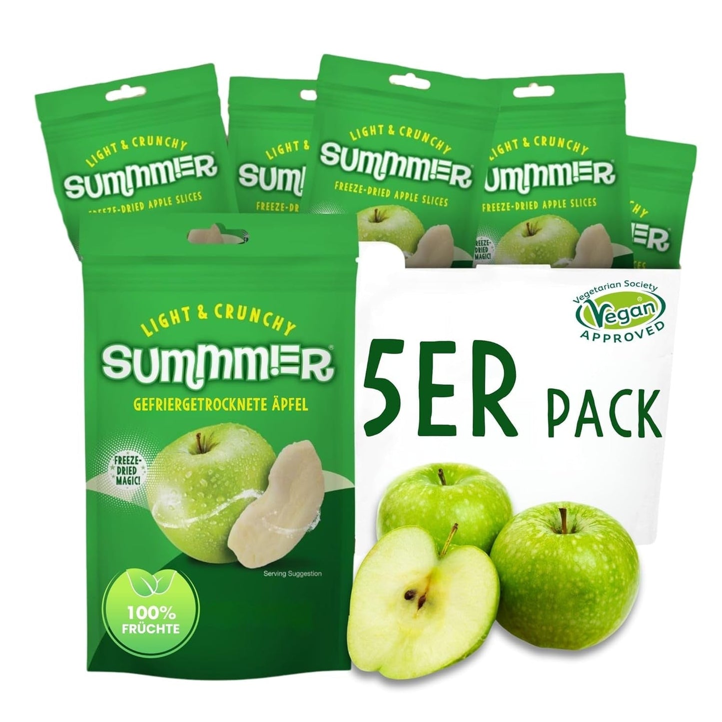 Fresas liofilizadas de verano - pack de 5 - sin azúcar, 100% naturales, deliciosos snacks crujientes para niños y mayores, ideal para cereales y luncheras (55g) Productos deshidratados Naty Shop Pack de 5 Manzana