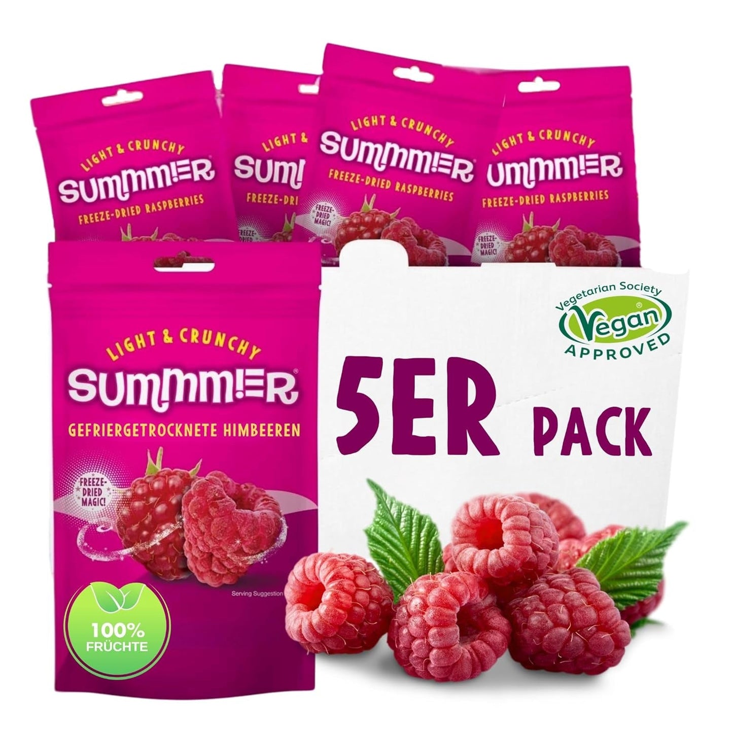 Fresas Liofilizadas Summer - Pack de 5 - Sin Azúcar, 100% Natural, Deliciosos Snacks Crujientes para Niños y Adultos, Ideal para Cereales y Loncheras (55g) Productos Deshidratados Naty Shop Pack de 5 Frambuesas