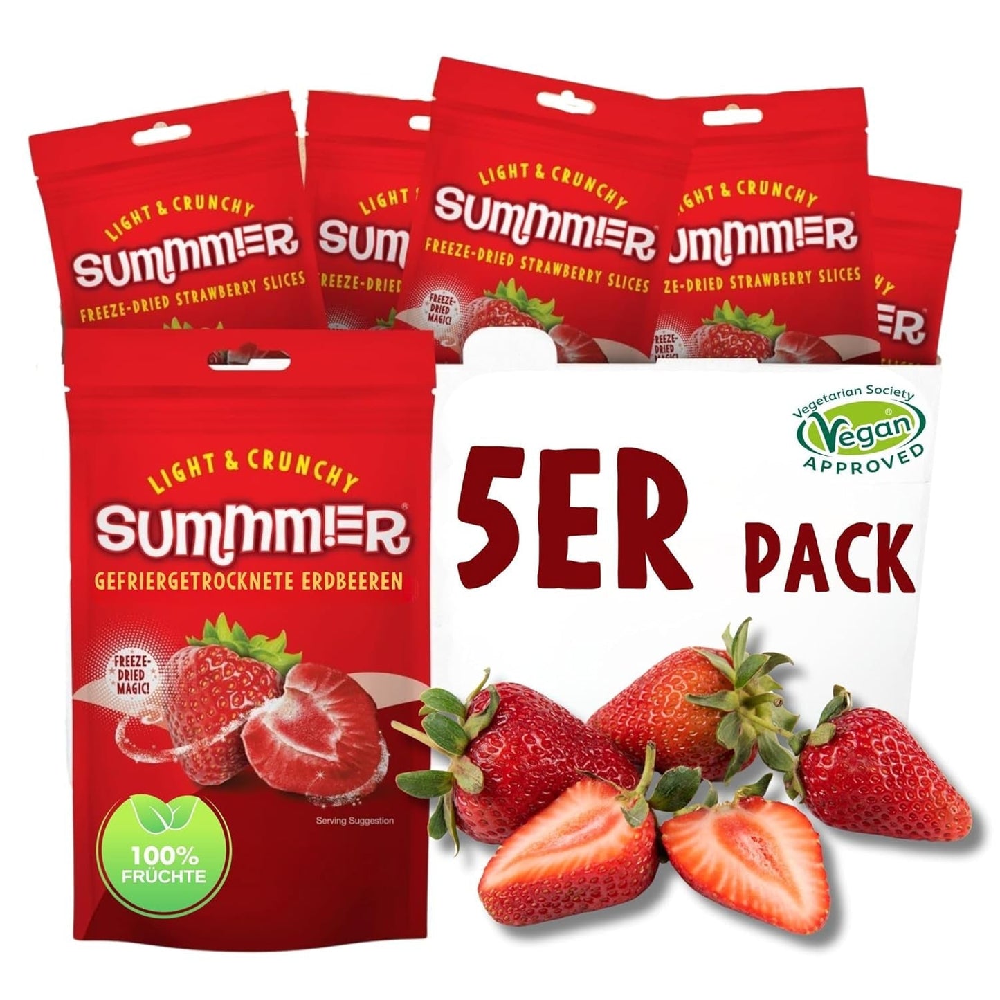 Fresas liofilizadas de verano - pack de 5 - sin azúcar, 100% naturales, deliciosos snacks crujientes para niños y mayores, ideal para cereales y luncheras (55g) Productos deshidratados Naty Shop Pack de 5 Fresas