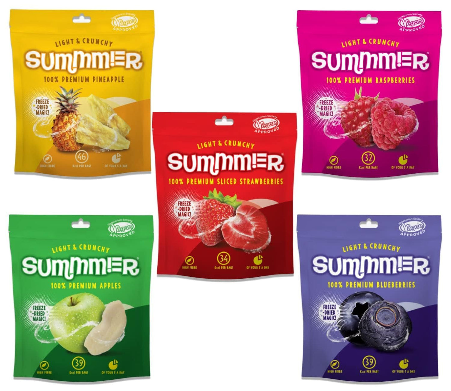 Fresas Liofilizadas Summer - Pack de 5 - Sin Azúcar, 100% Natural, Deliciosos Snacks Crujientes para Niños y Adultos, Ideal para Cereales y Loncheras (55g) Naty Shop Productos Deshidratados Pack de 5 Mix