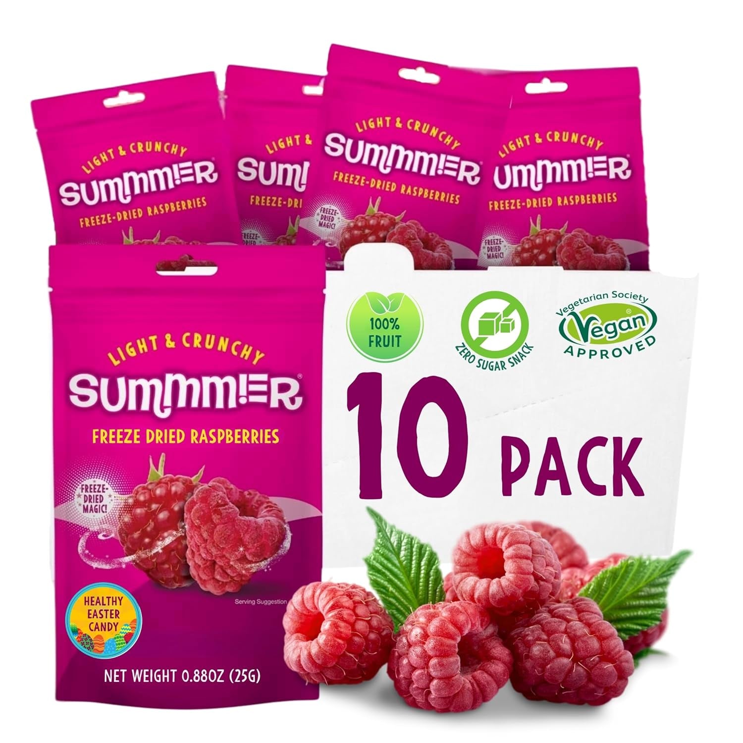 Fresas liofilizadas de verano - pack de 5 - sin azúcar, 100% naturales, deliciosos snacks crujientes para niños y mayores, ideales para cereales y luncheras (55g) Productos deshidratados Naty Shop Pack de 10 Frambuesas