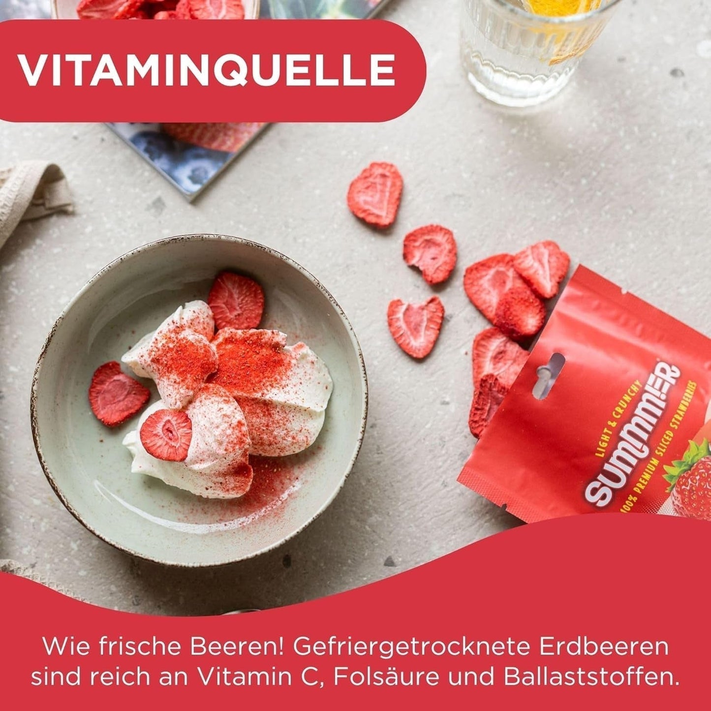 Fresas liofilizadas de verano - pack de 5 - sin azúcar, 100% naturales, deliciosos snacks crujientes para niños y mayores, ideal para cereales y luncheras (55g) Productos deshidratados Naty Shop