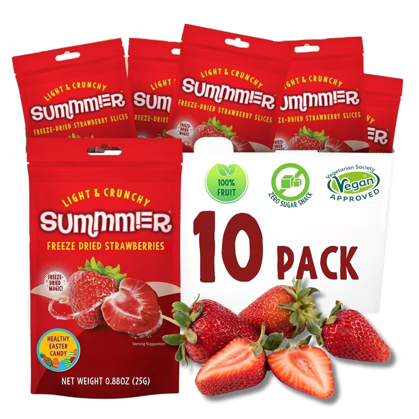 Fresas liofilizadas de verano - pack de 5 - sin azúcar, 100% naturales, deliciosos snacks crujientes para niños y mayores, ideal para cereales y luncheras (55g) Productos deshidratados Naty Shop Pack de 10 Fresas