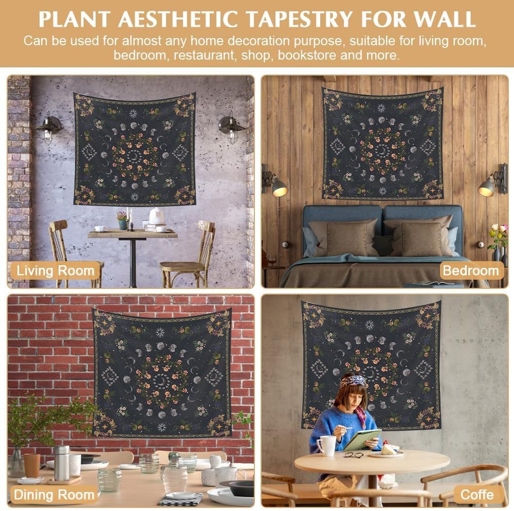 Tapiz 130 130mx150m fases de la luna lienzo flores Hogar - Accesorios y Decoración Naty Shop