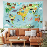Tapiz abakuhaus Wanderlust animales mapa del mundo dibujos Hogar - Accesorios y Decoración Naty Shop