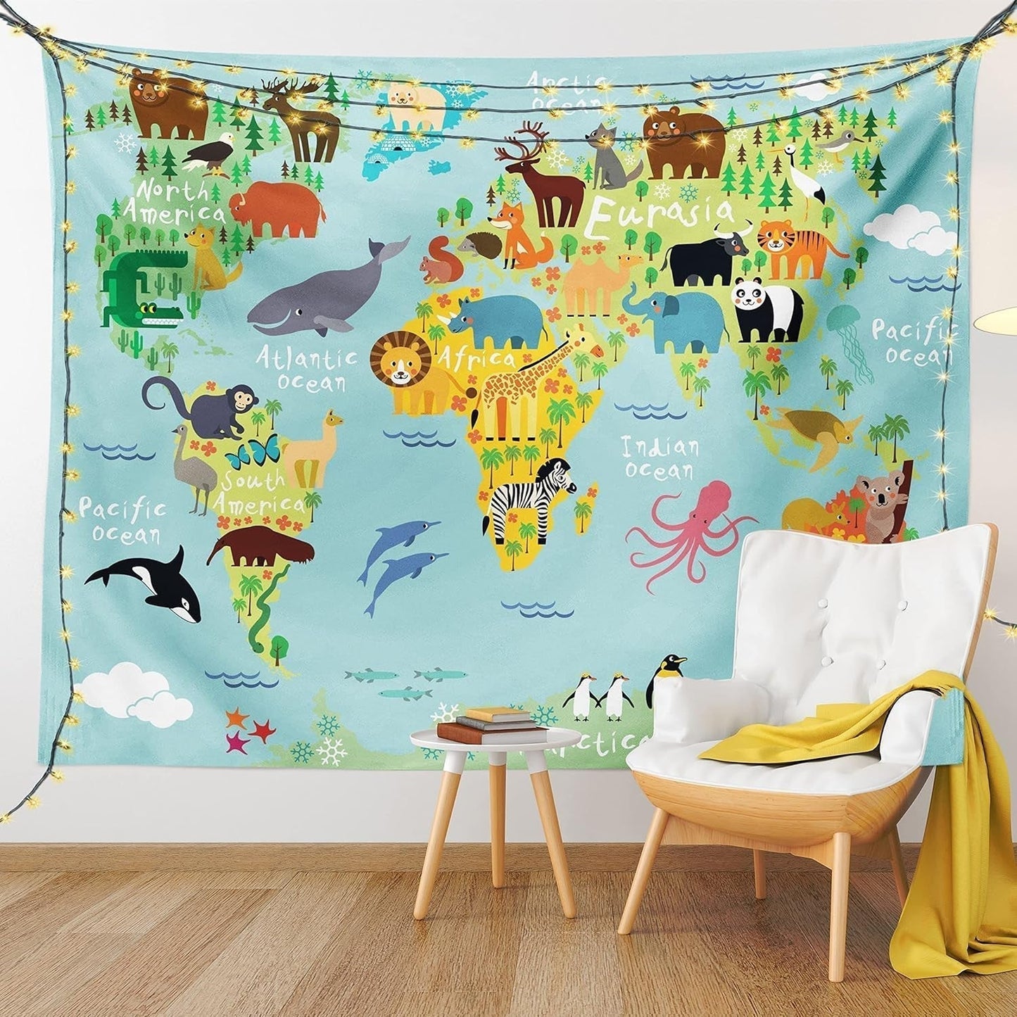 Tapiz abakuhaus Wanderlust animales mapa del mundo dibujos Hogar - Accesorios y Decoración Naty Shop