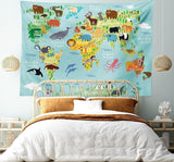 Tapiz abakuhaus Wanderlust animales mapa del mundo dibujos Hogar - Accesorios y Decoración Naty Shop