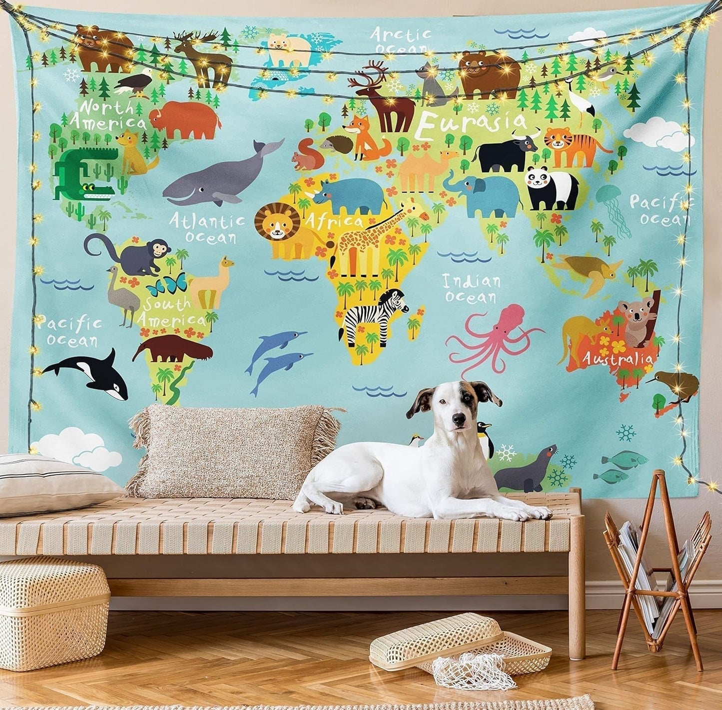 Tapiz abakuhaus Wanderlust animales mapa del mundo dibujos Hogar - Accesorios y Decoración Naty Shop