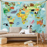 Tapiz abakuhaus Wanderlust animales mapa del mundo dibujos Hogar - Accesorios y Decoración Naty Shop