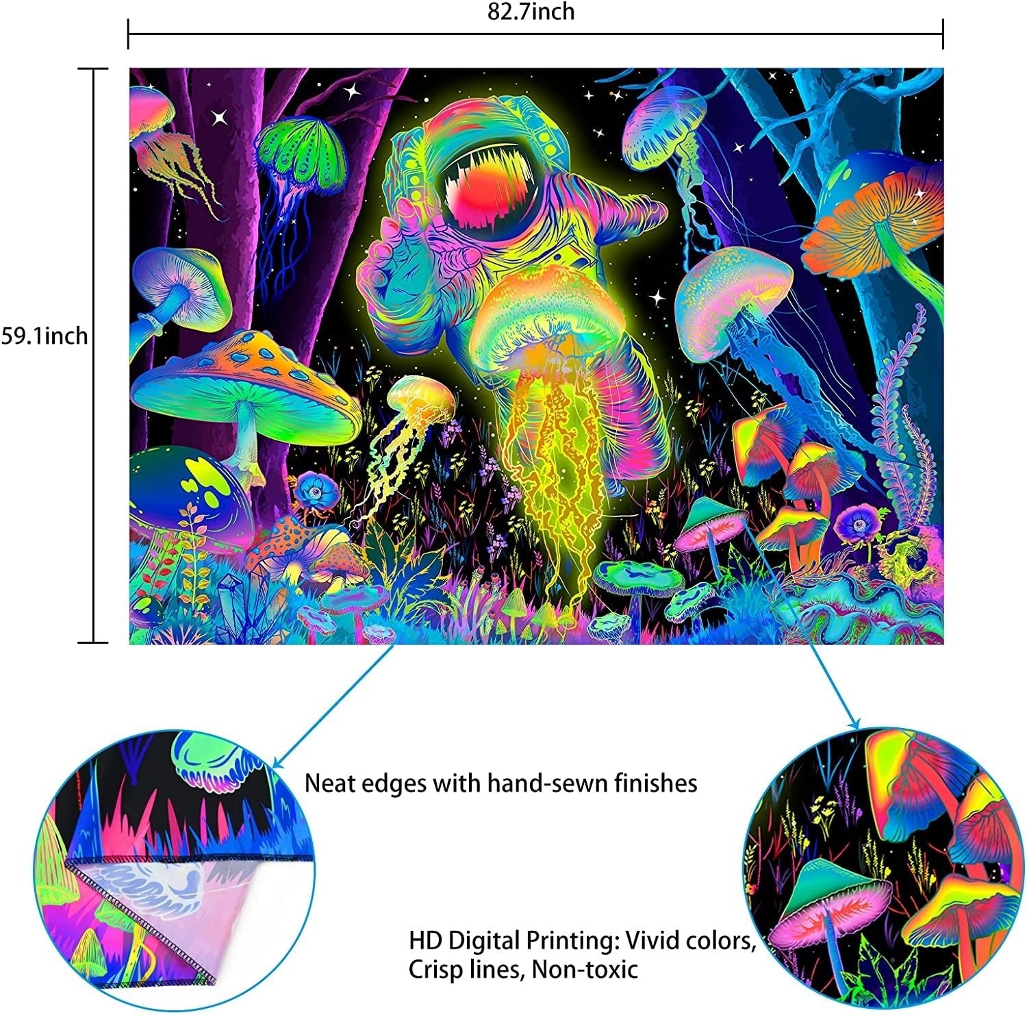 Tapiz alishomtll luz negra arte abstracto de pared Hogar - Accesorios y Decoración Naty Shop
