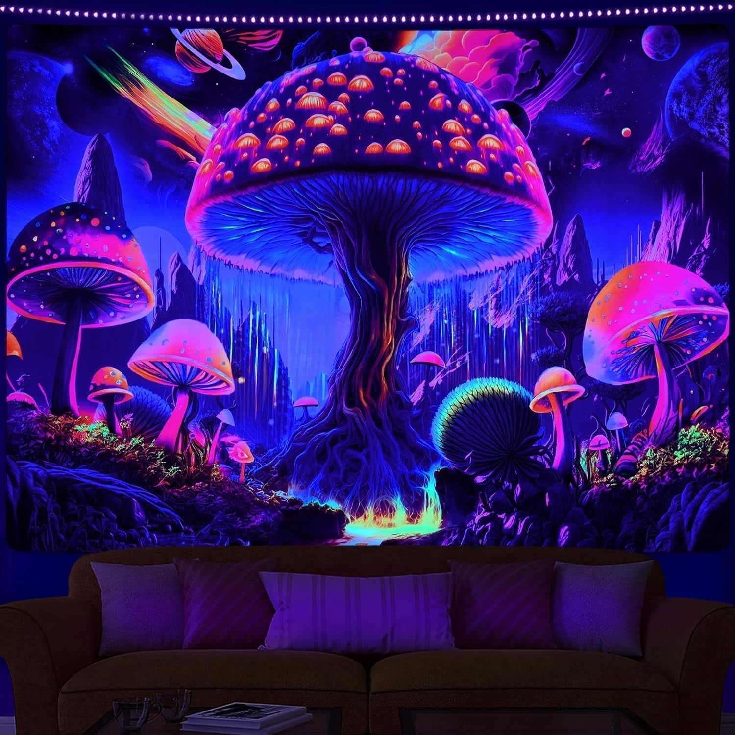 Tapiz alishomtll luz negra hongo fase lunar Hogar - Accesorios y Decoración Naty Shop Multi 210L X 150B Cm