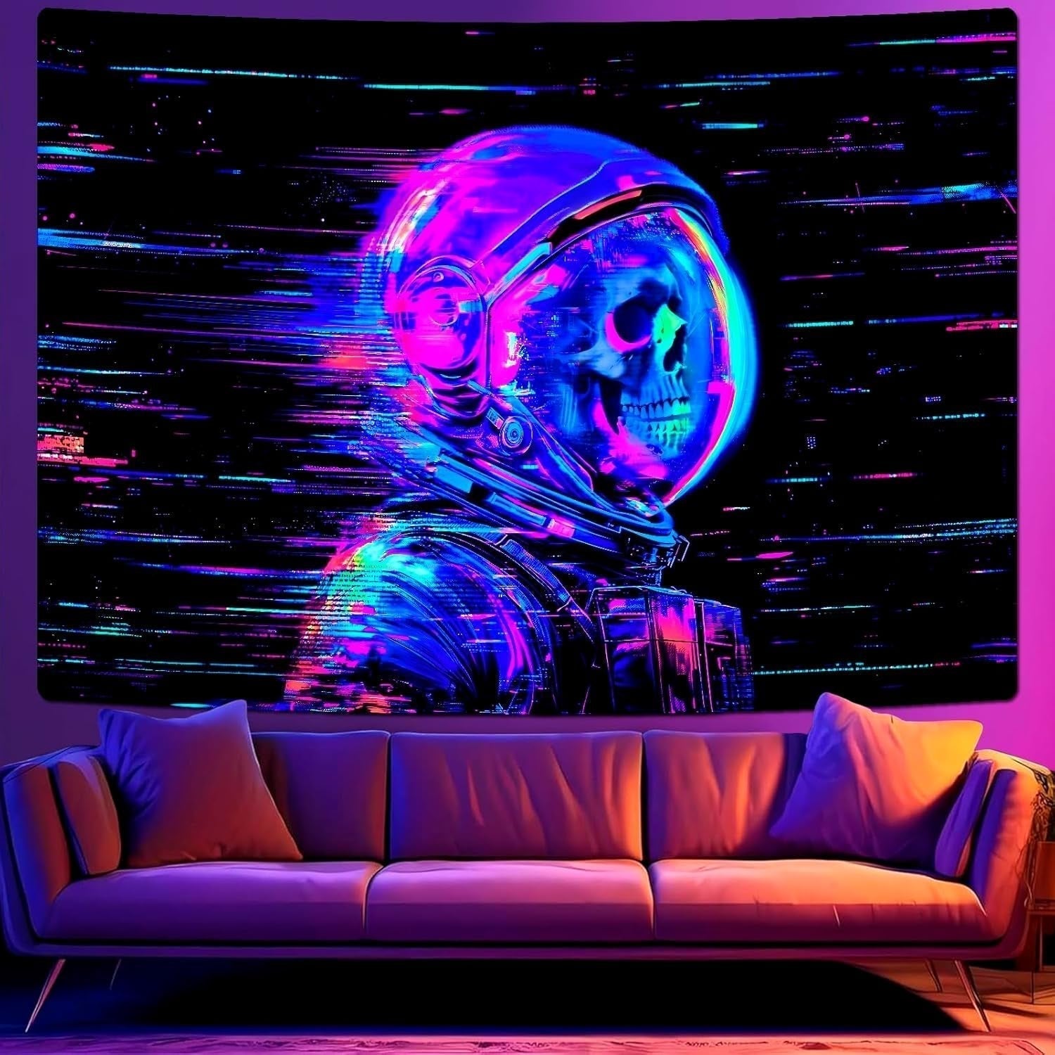 Tapiz alishomtll calavera fluorescente astronauta luz negra Hogar - Accesorios y Decoraciones Naty Shop Multi 210L X 150B Cm