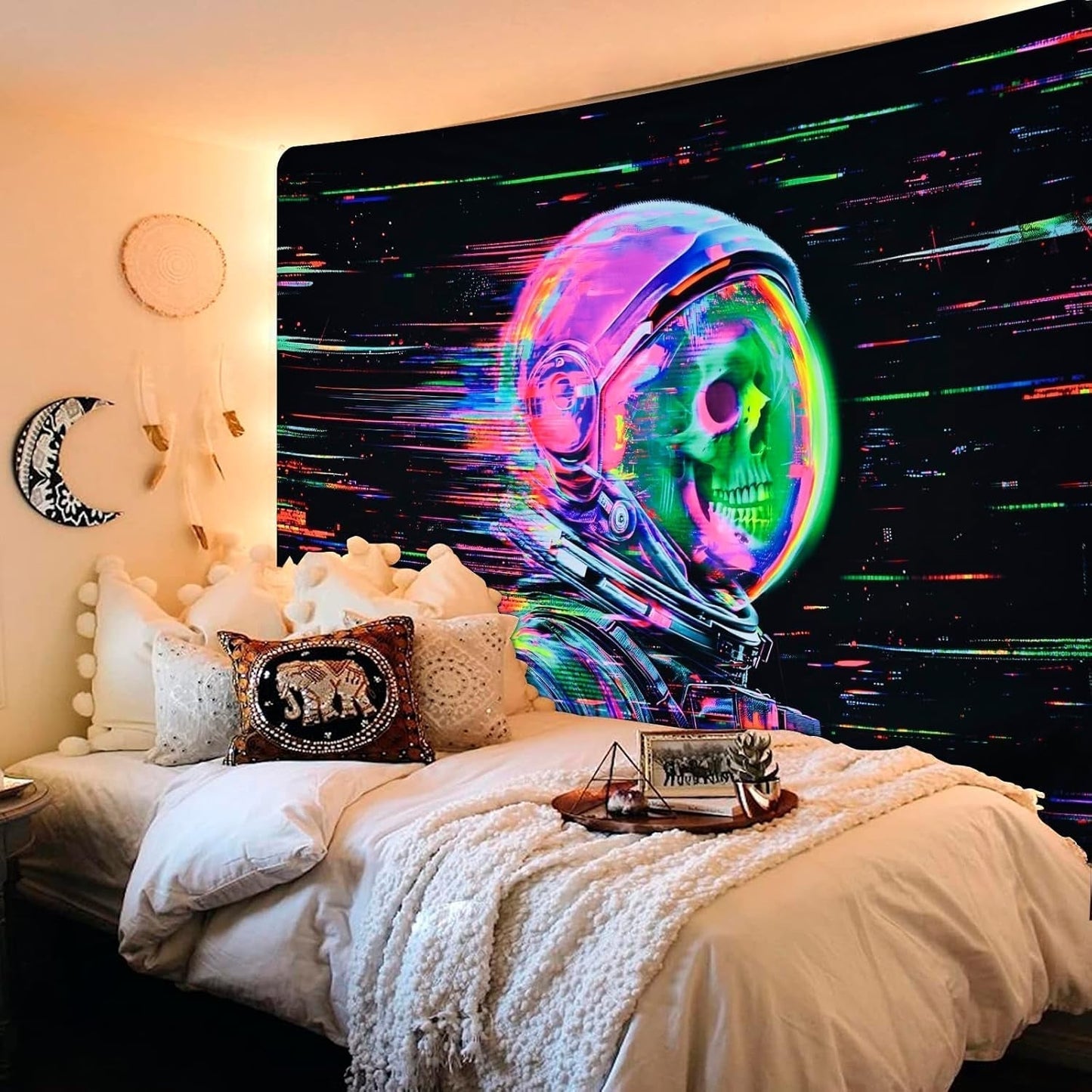 Tapiz alishomtll calavera fluorescente astronauta luz negra Hogar - Accesorios y Decoración Naty Shop