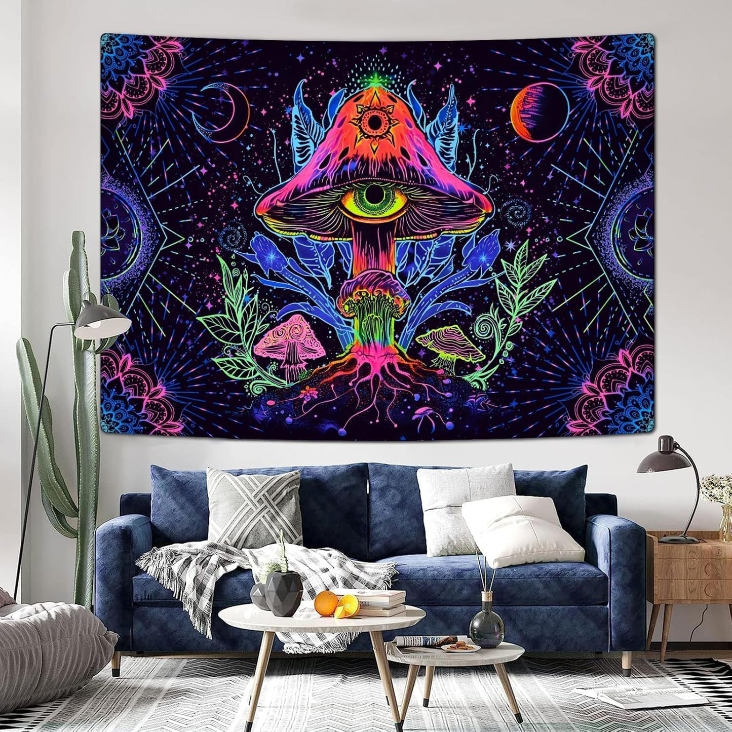 Tapiz alishomtll seta fluorescente mandala luz negra Hogar - Accesorios y Decoración Naty Shop