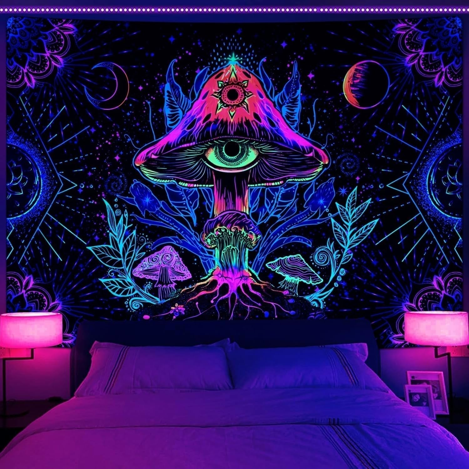 Tapiz alishomtll seta fluorescente mandala luz negra Hogar - Accesorios y Decoración Naty Shop Multi 150L X 130B Cm