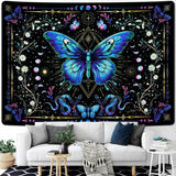 Tapiz alishomtll mariposa fase lunar floral margarita negro Hogar - Accesorios y Decoración Naty Shop