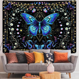 Tapiz alishomtll mariposa fase lunar floral margarita negro Hogar - Accesorios y Decoración Naty Shop