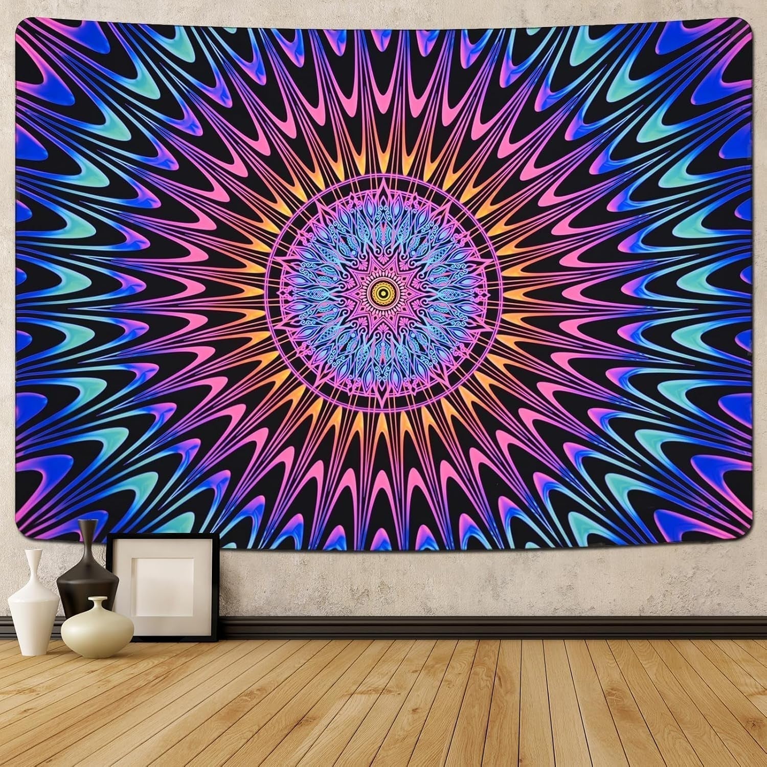 Tapiz alishomtll mandala de colores luz negra art Hogar - Accesorios y Decoración Naty Shop