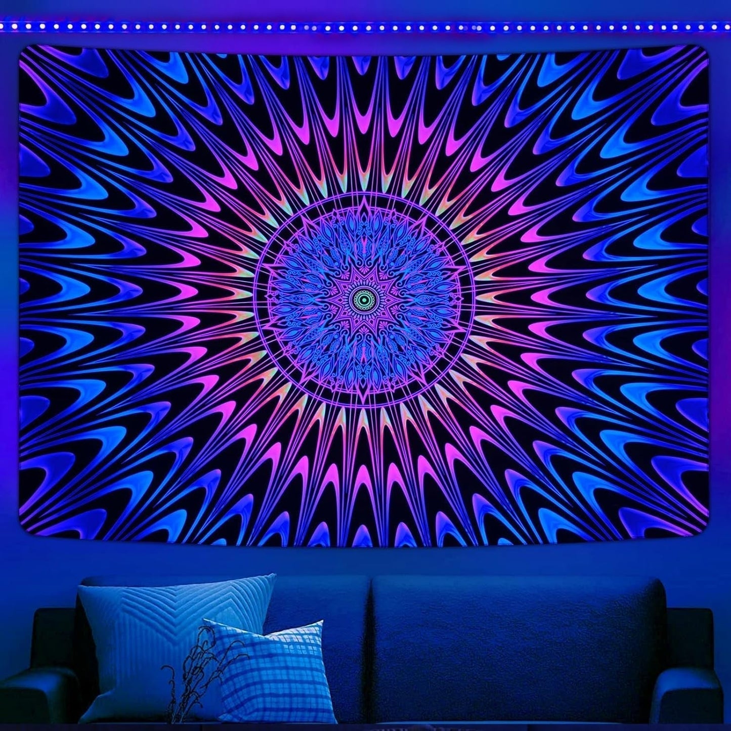 Tapiz alishomtll mandala de colores arte luz negra Hogar - Accesorios y Decoración Naty Shop 210L X 150B Cm
